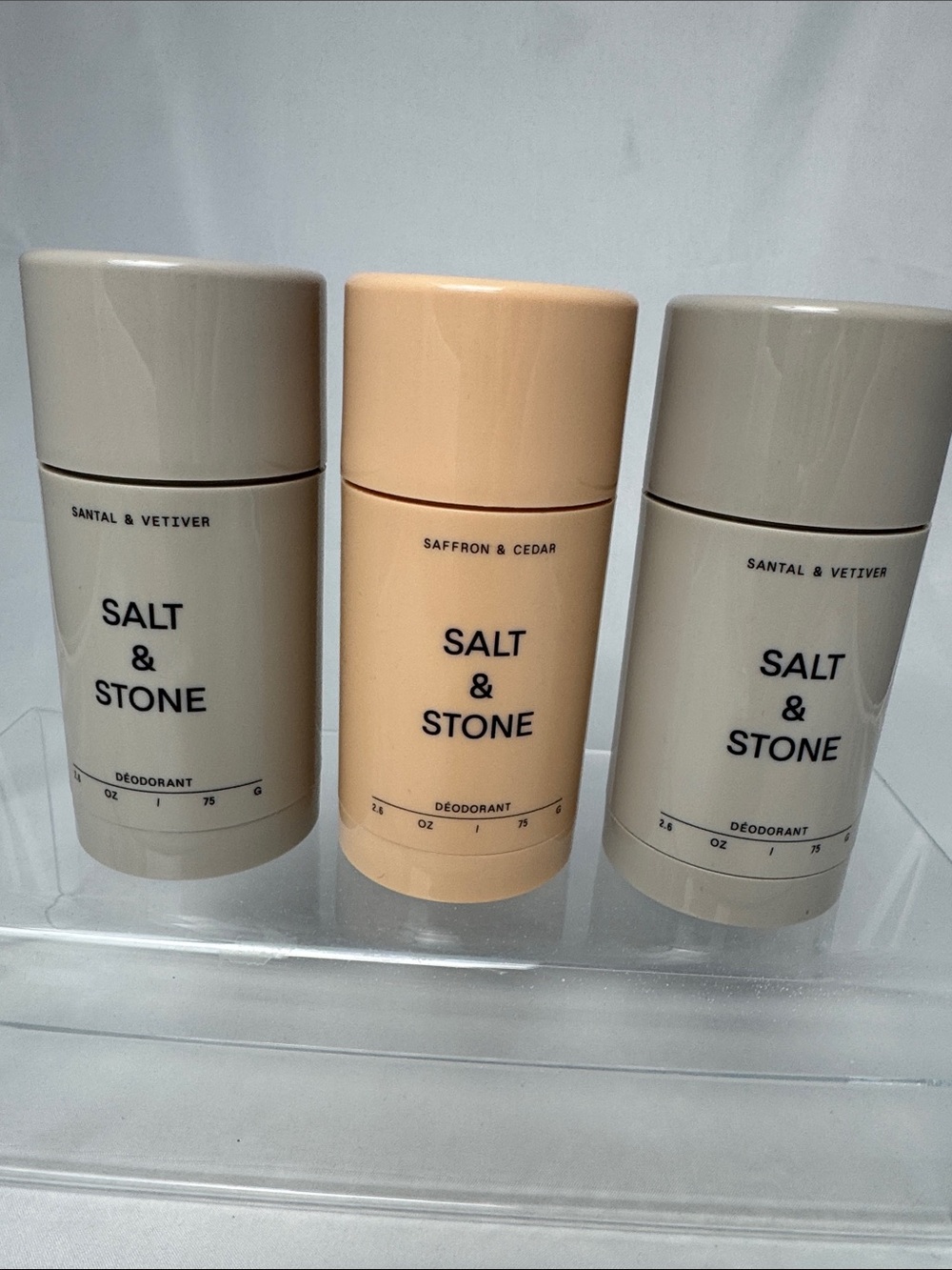 Salt & Stone Deodorant Stick Trio - Santal & Vetiver / Saffron & Cedar
